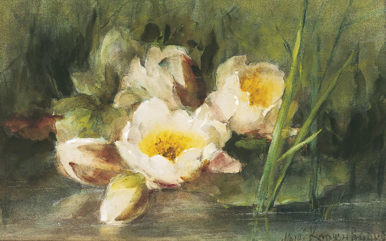 Roosenboom M.C.J.W.H.  | 'Margaretha' Cornelia Johanna Wilhelmina Henriëtta Roosenboom, Water lilies, Aquarell auf Papier 33,0 x 51,7 cm, signed l.r.