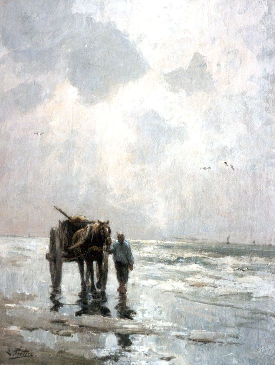 Pieters E.  | Evert Pieters, Shell-gatherer on the beach, Öl auf Leinwand 49,1 x 38,3 cm, signed l.l.