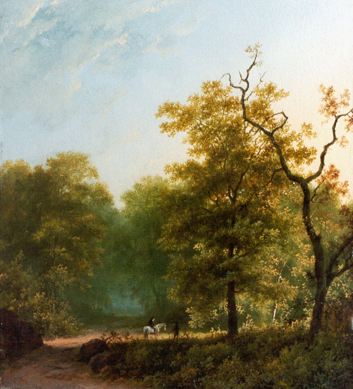 Koekkoek I M.A.  | Marinus Adrianus Koekkoek I, A wooded landscape with traveller, Öl auf Holz 22,7 x 20,6 cm, signed l.l. with initials