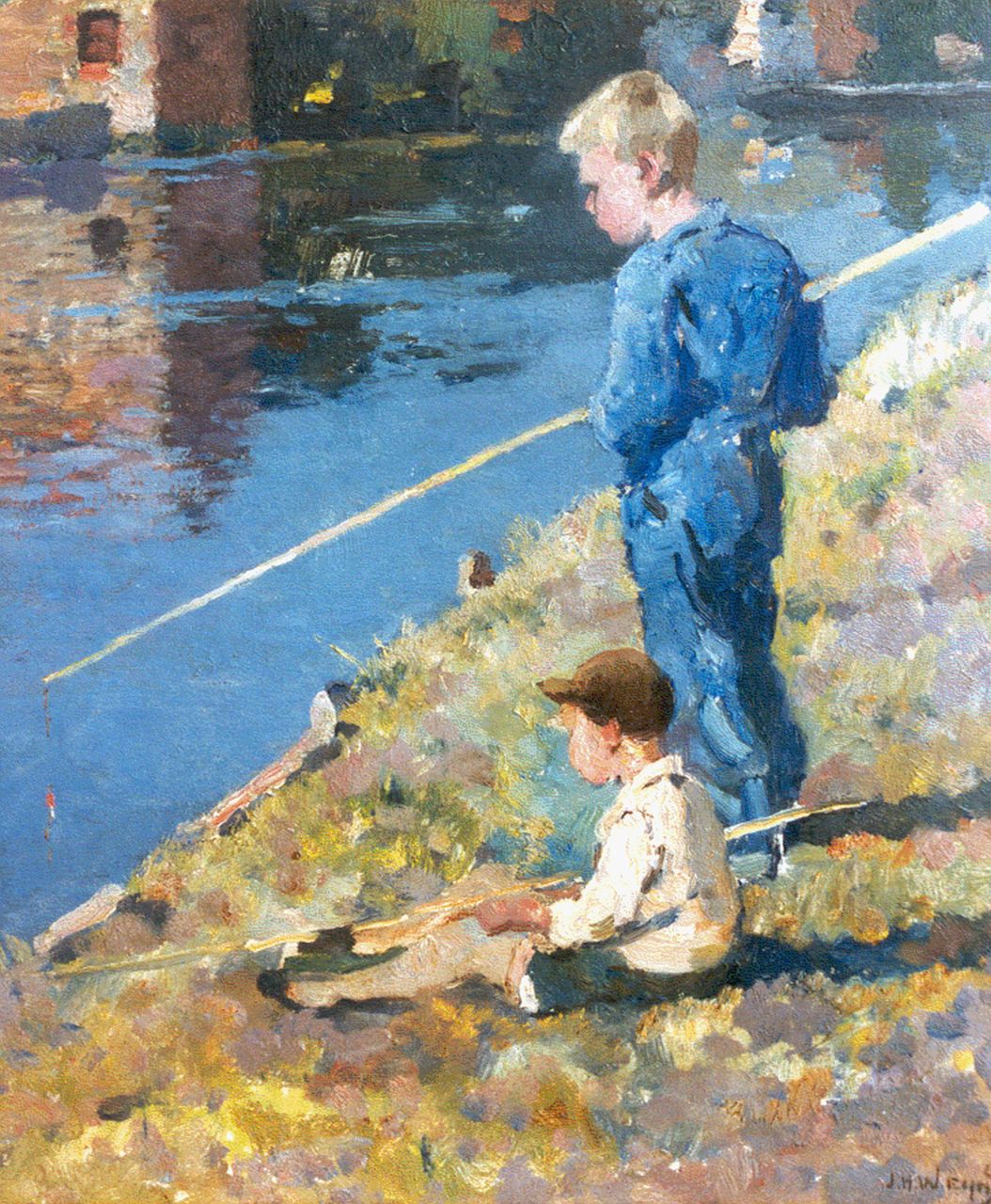 Weijns J.H.  | Jan Harm Weijns, Anglers from Katwijk, Öl auf Malereifaser 39,5 x 34,2 cm, signed l.r. and on the reverse