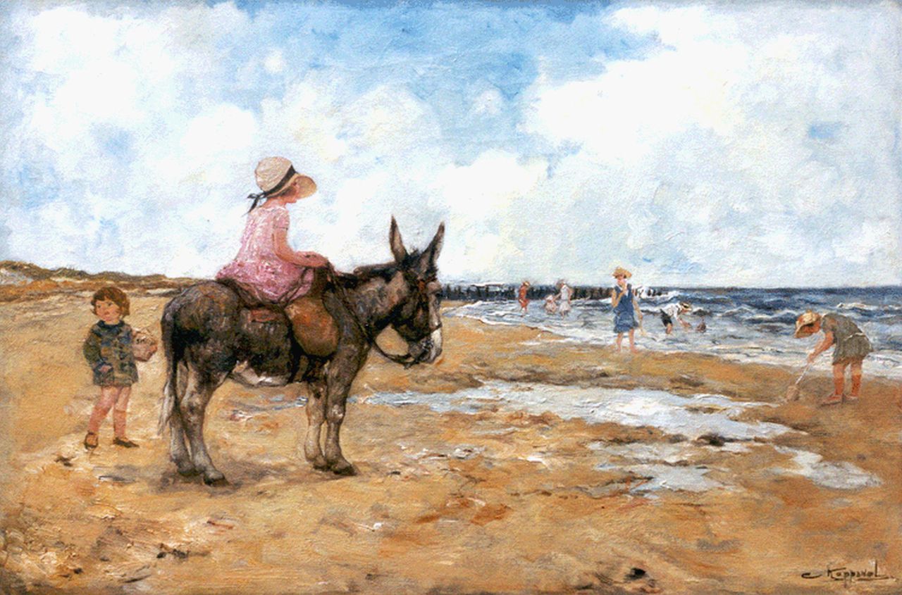 Koppenol C.  | Cornelis 'Kees' Koppenol, A donkey-ride on the beach, Öl auf Leinwand 40,3 x 60,3 cm, signed l.r.