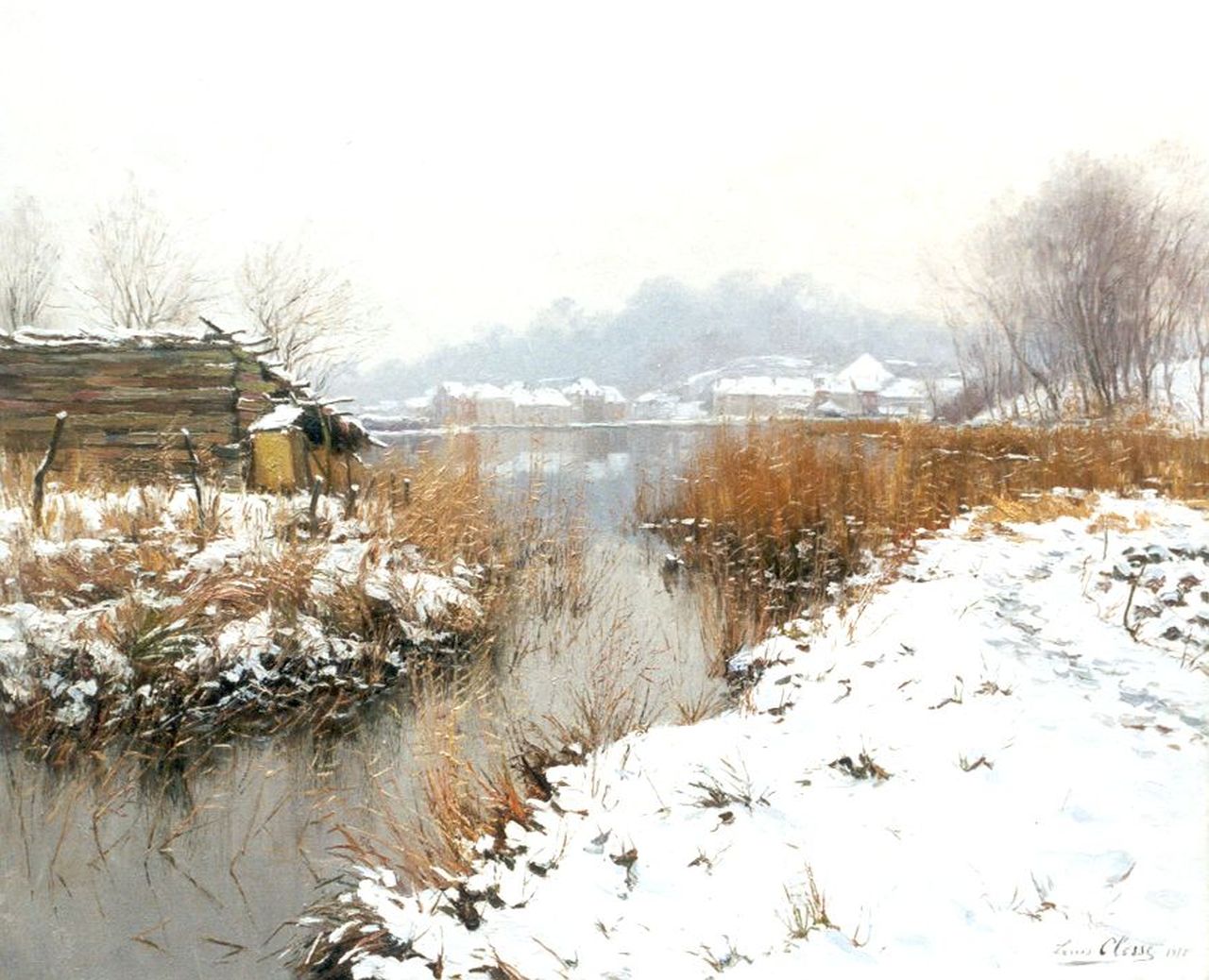 Clesse L.L.T. Ridder  | Louis Liévin Théophile Clesse, A snow-covered landscape, Vlaanderen, Öl auf Leinwand 91,0 x 110,3 cm, signed l.r. und dated 1917