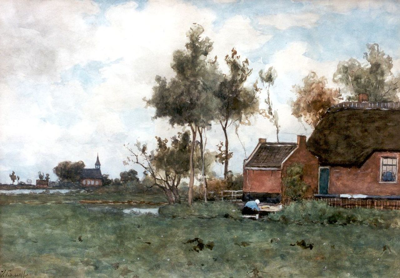 Bauffe V.  | Victor Bauffe, A farmstead near Noorden, Aquarell auf Papier 46,9 x 65,2 cm, signed l.l.