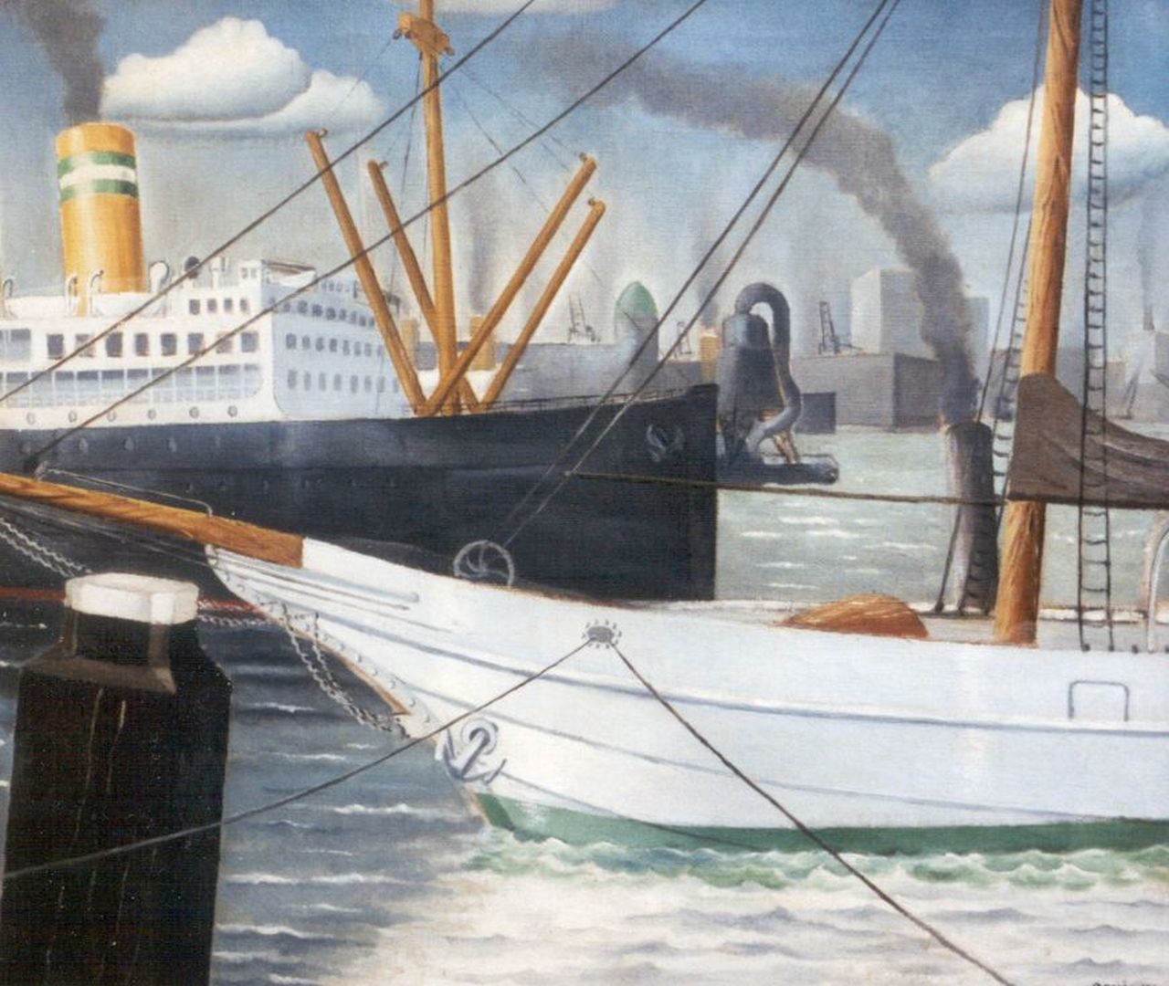 Bosma W.  | Willem 'Wim' Bosma, Moored shipping, Rotterdam, Öl auf Leinwand 60,0 x 70,0 cm, signed l.r. und dated 1931