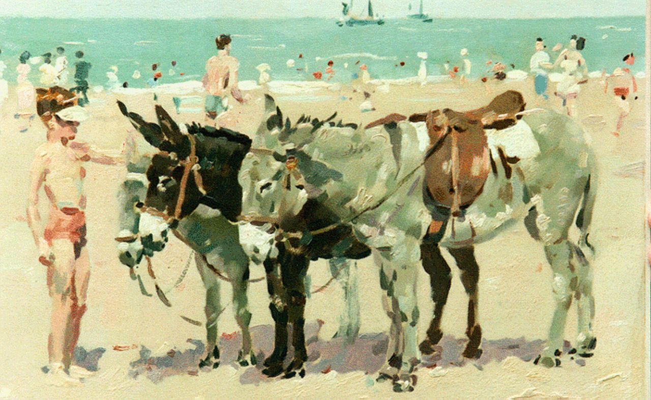Verdonk F.W.  | Frederik Willem 'Frits' Verdonk, Donkies on the beach, 34,0 x 47,0 cm, signed l.r.
