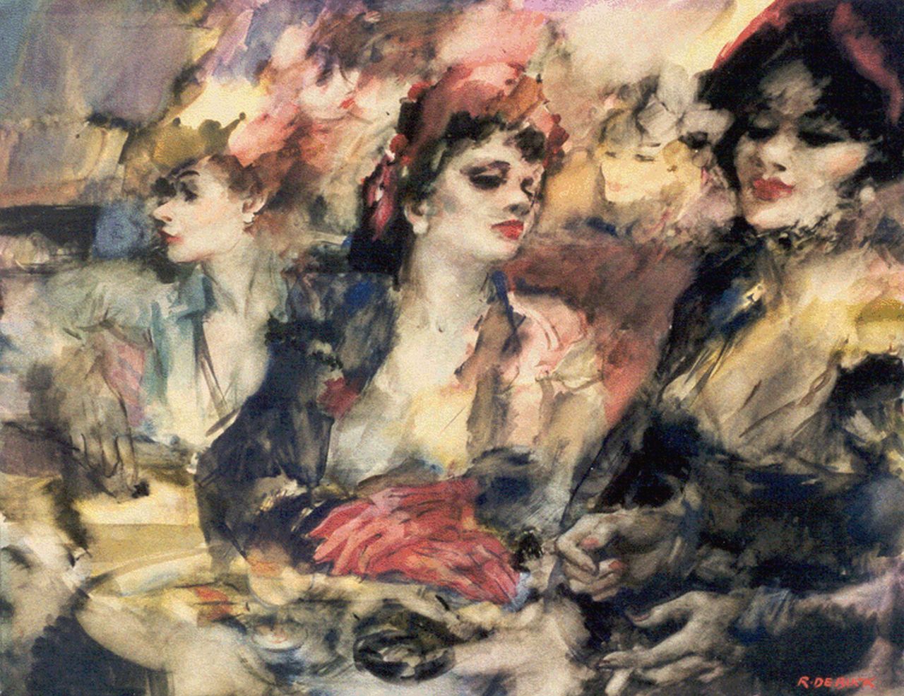 Buck R. de | Raphaël de Buck, Three women, Aquarell auf Papier 52,0 x 67,4 cm, signed l.r.
