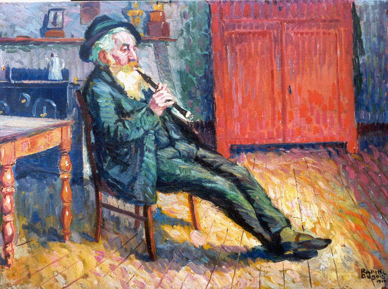 Dubois R.  | Raphael Dubois, An artist playing the oboe, Öl auf Leinwand 60,0 x 80,2 cm, signed l.r. und dated 1910