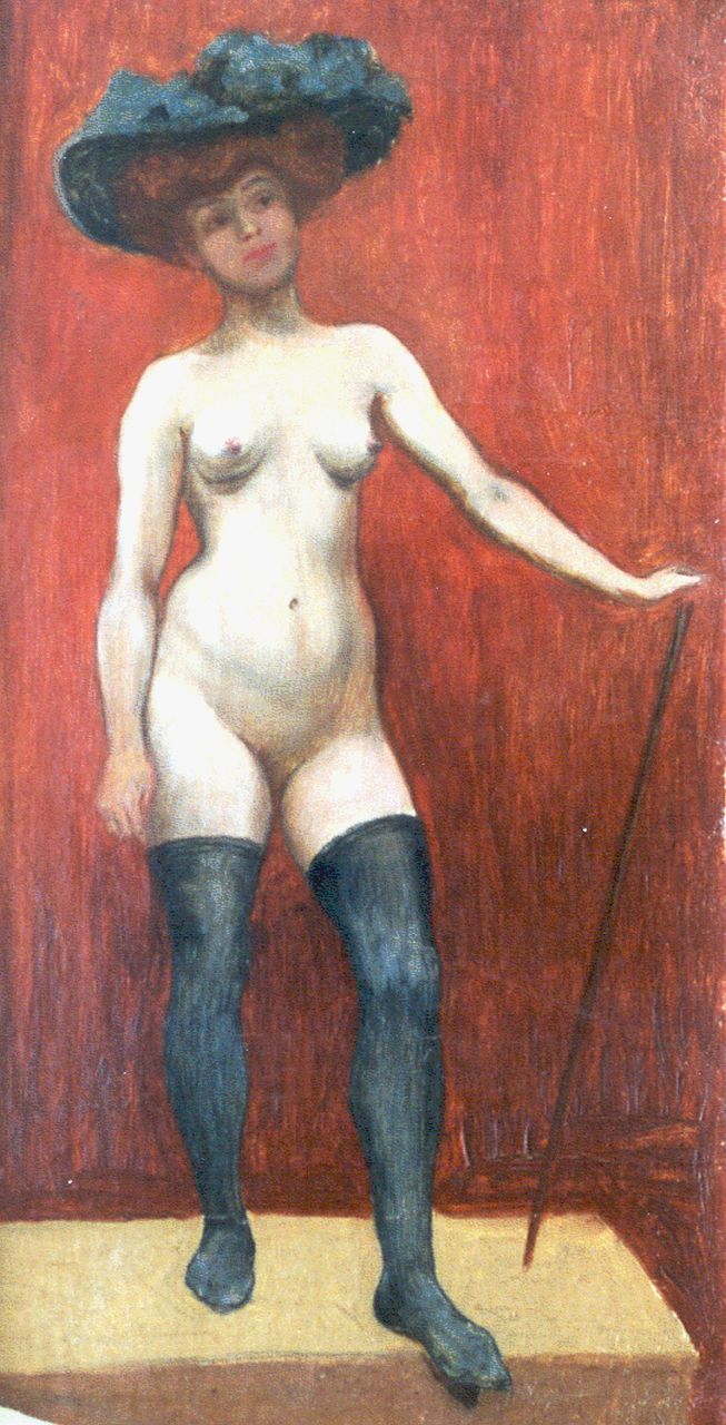 Belgische School omg. Felicien Rops   | Belgische School omg. Felicien Rops, A standing nude, Öl auf Leinwand 44,5 x 23,3 cm, zu datieren ca. 1925
