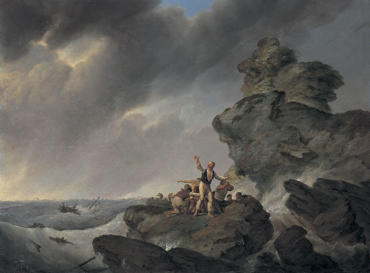 Koekkoek J.H.  | Johannes Hermanus Koekkoek, Shipwreck, Öl auf Holz 44,1 x 59,6 cm, signed l.r.