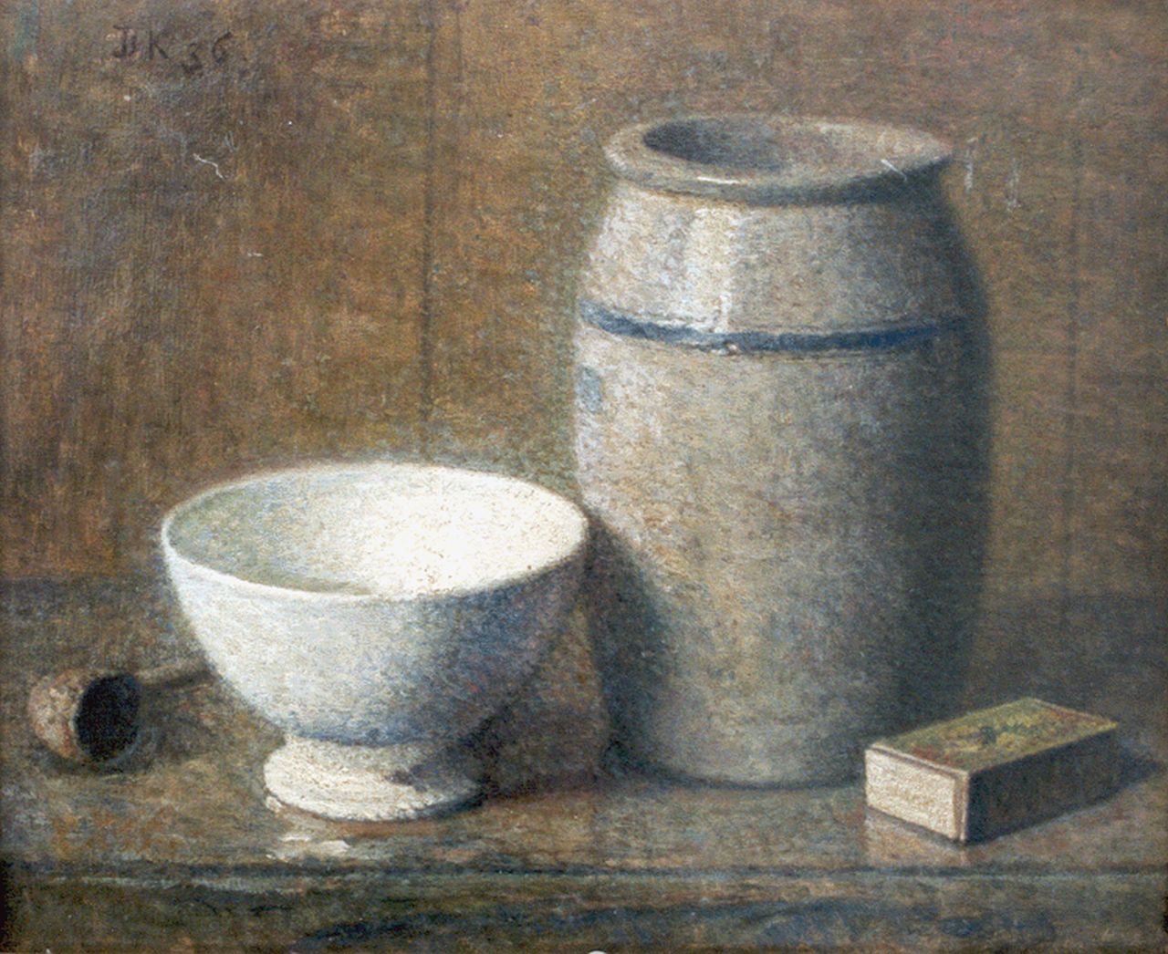 Komter D.  | Douwe Komter, A still life with a jar and a Cologne pot, Öl auf Malereifaser 27,0 x 32,4 cm, signed u.l. with initials und dated '36