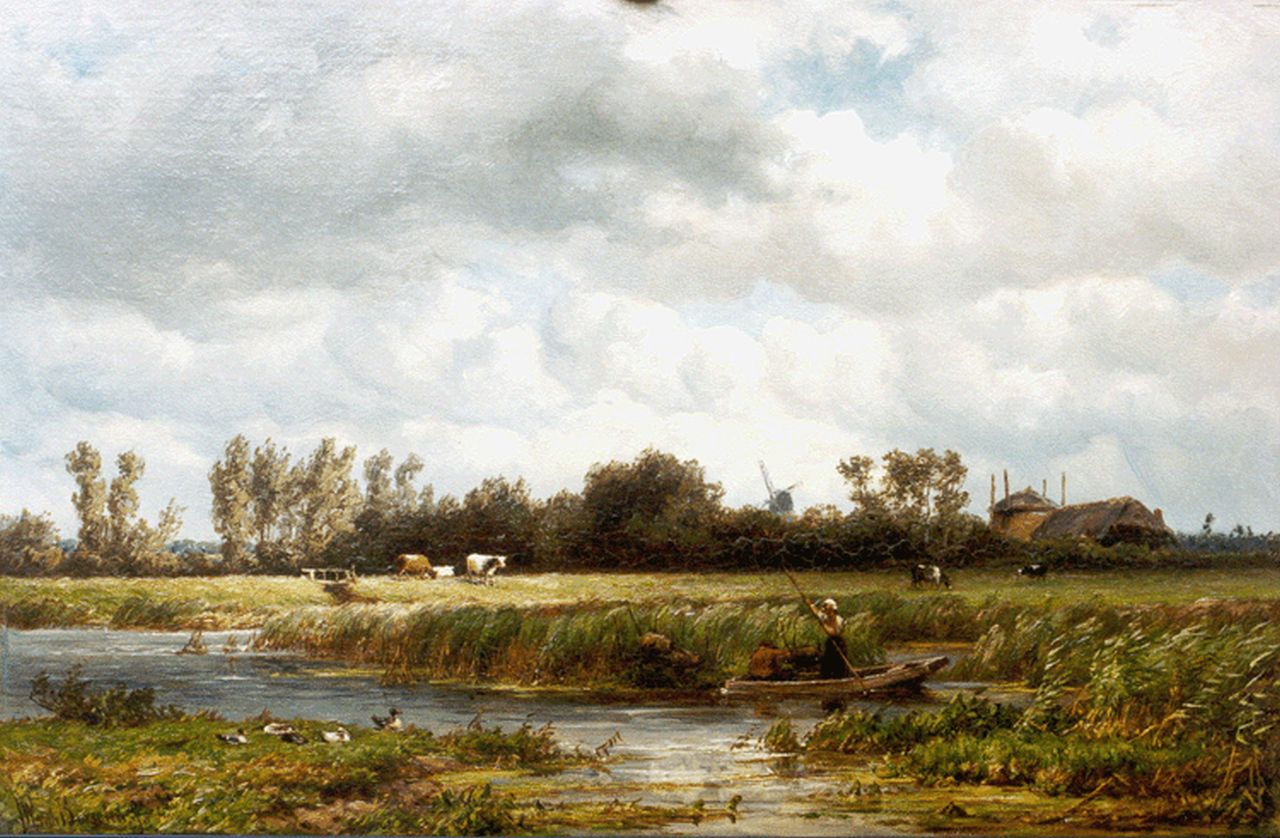 Borselen J.W. van | Jan Willem van Borselen, A Dutch polder landscape, Öl auf Holz 26,7 x 40,1 cm, signed l.l.