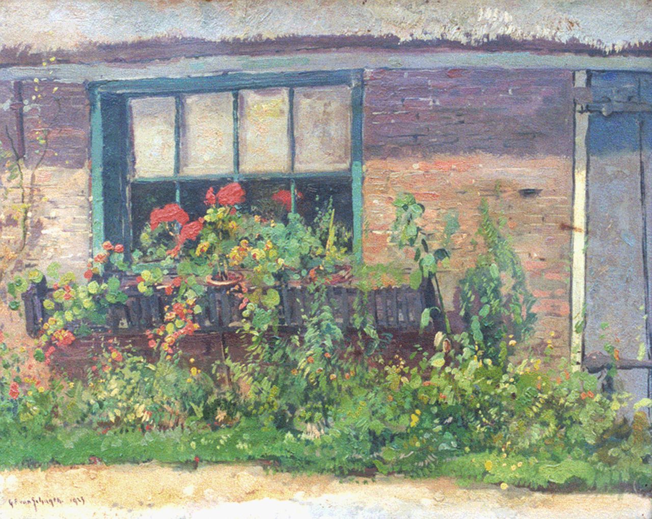 Schagen G.F. van | Gerbrand Frederik van Schagen, A sunlit yard, Öl auf Leinwand 32,4 x 40,8 cm, signed l.l. und dated 1923