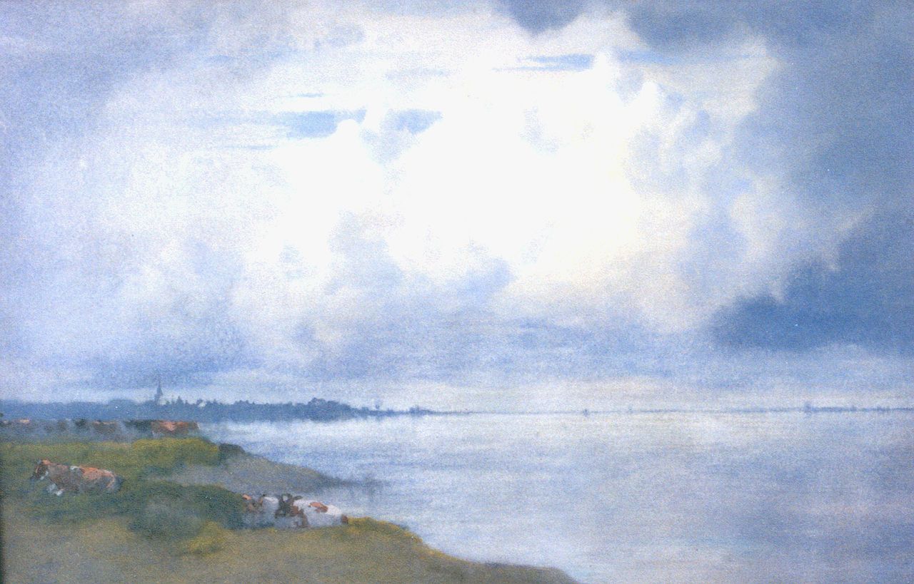 Voerman sr. J.  | Jan Voerman sr., A view of the river IJssel, Aquarell auf Papier 37,8 x 57,8 cm, signed l.l. with initials