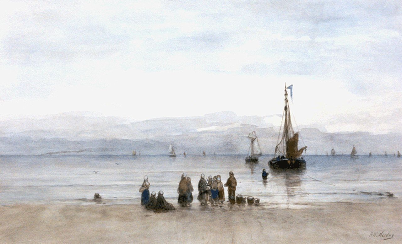 Mesdag H.W.  | Hendrik Willem Mesdag, Awaiting the fleet, Aquarell auf Papier 38,5 x 63,4 cm, signed l.r.
