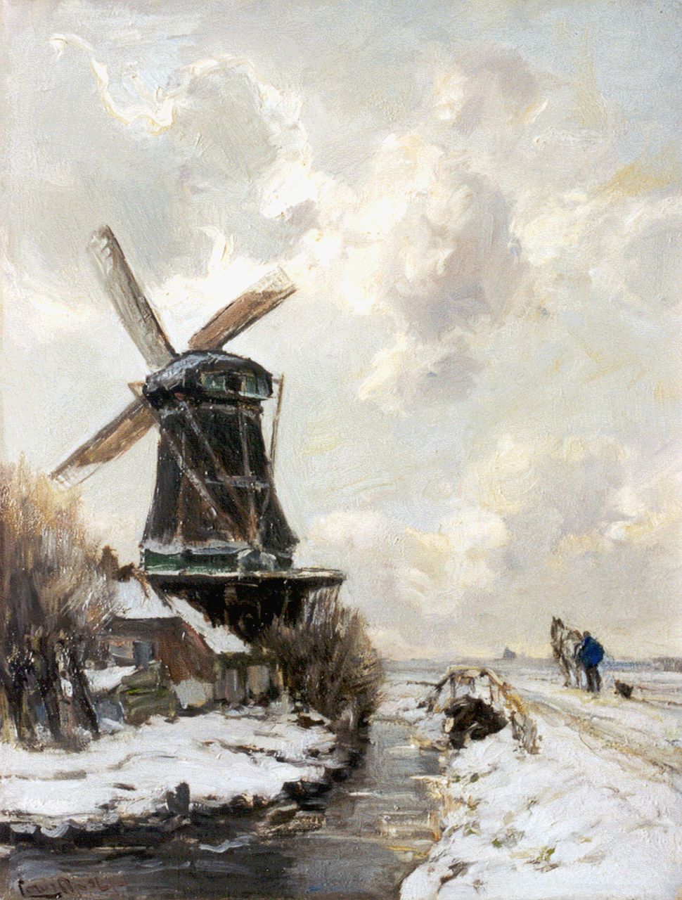 Apol L.F.H.  | Lodewijk Franciscus Hendrik 'Louis' Apol, A snow-covered landscape with windmill, Öl auf Leinwand 42,4 x 32,6 cm, signed l.l.