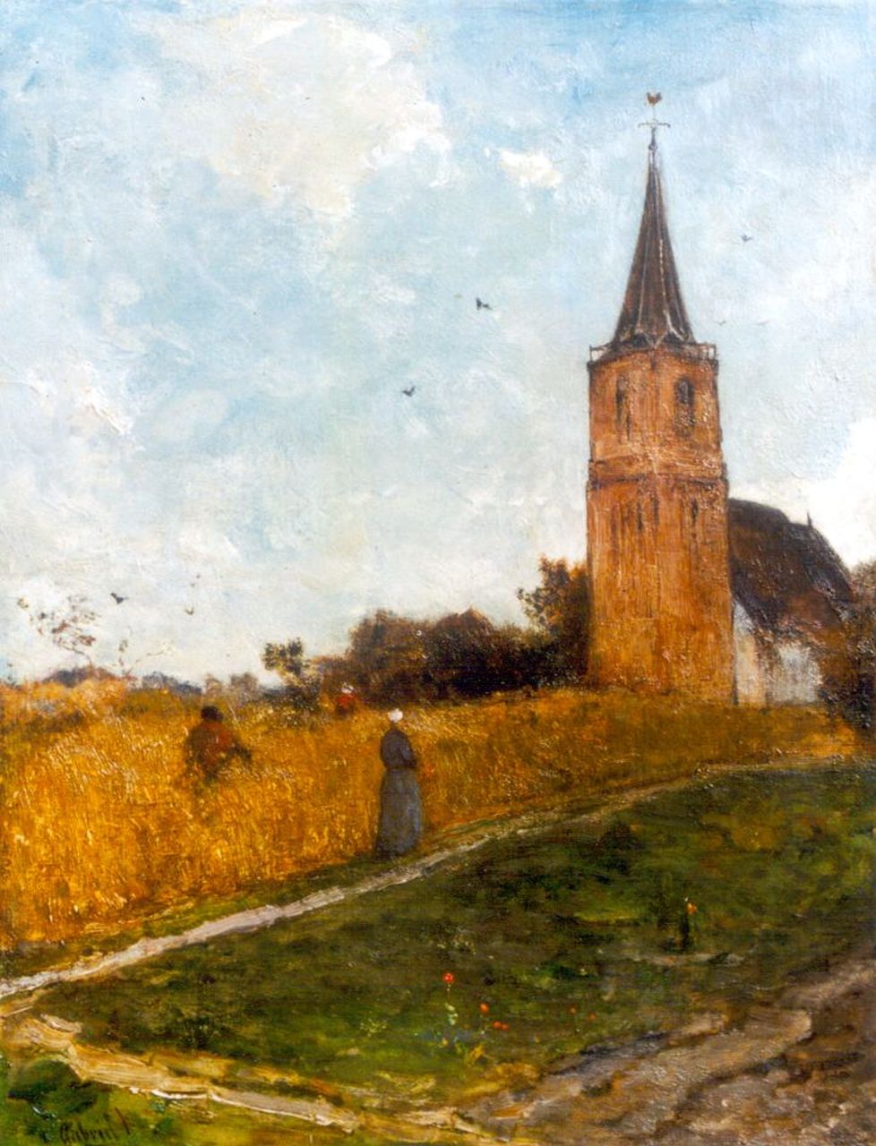 Gabriel P.J.C.  | Paul Joseph Constantin 'Constan(t)' Gabriel, A view of the church of Elspeet, Öl auf Leinwand 49,2 x 38,4 cm, signed l.l.