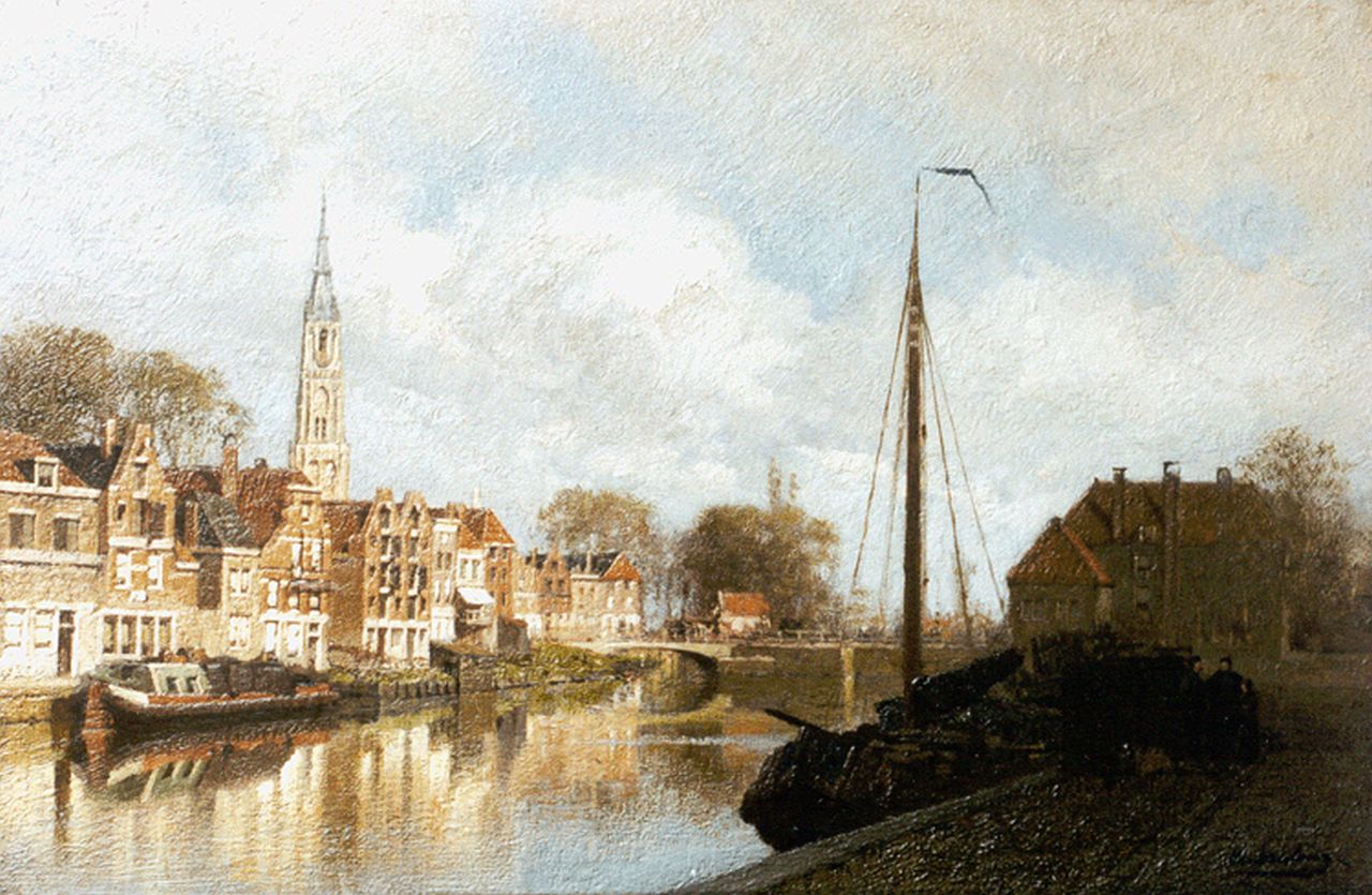 Klinkenberg J.C.K.  | Johannes Christiaan Karel Klinkenberg, View of the West-Vest, Delft, Öl auf Holz 21,8 x 33,0 cm, signed l.r.