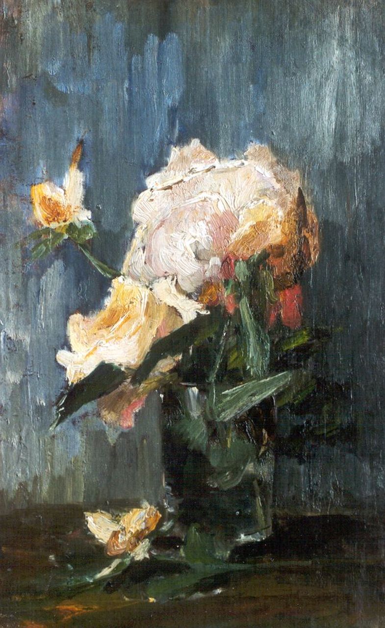 Mesdag-van Houten S.  | Sina 'Sientje' Mesdag-van Houten, A study of a rose, Öl auf Leinwand auf Holz 34,8 x 21,8 cm, signed on a label on the reverse