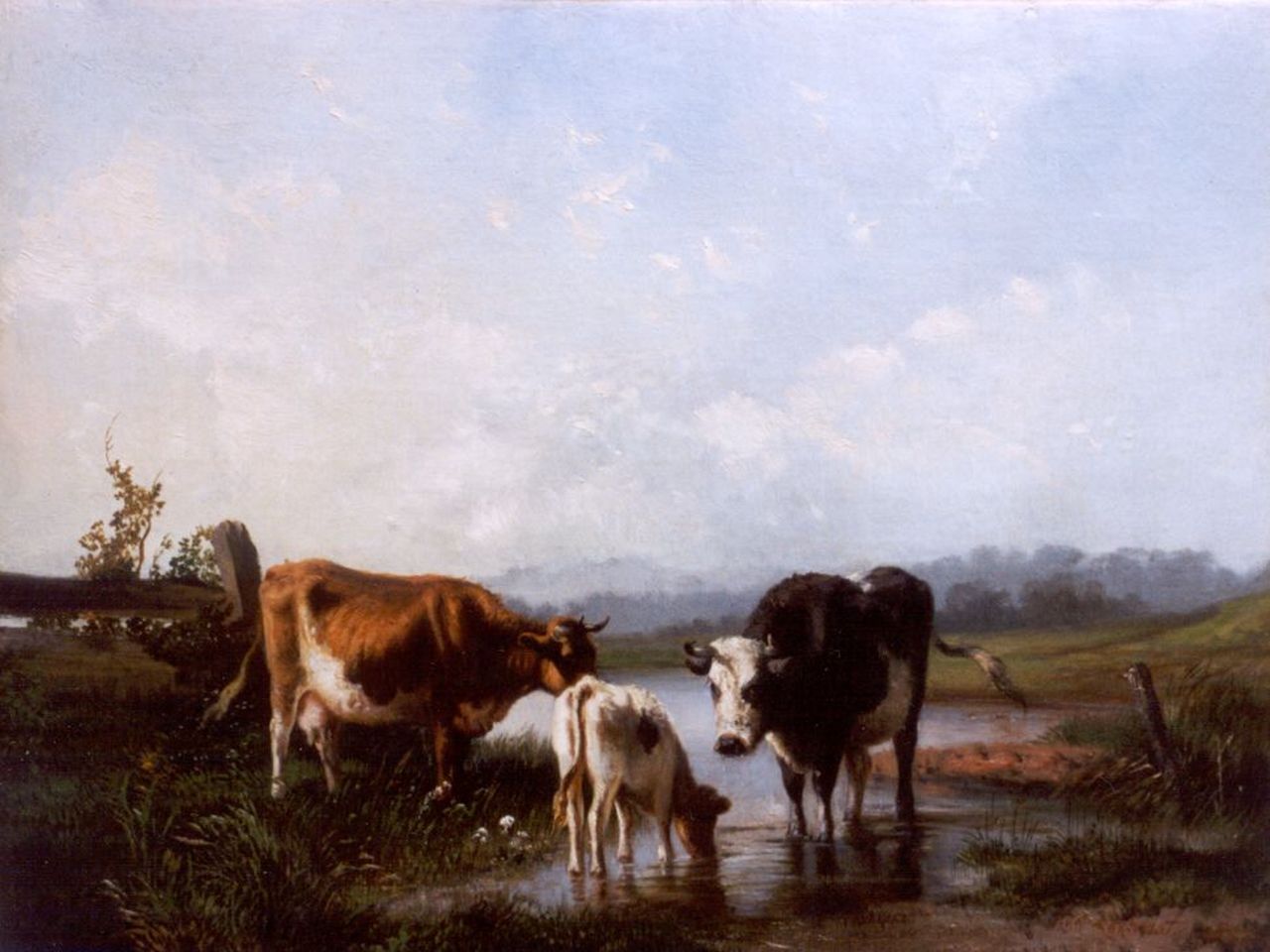 Lokhorst D. van | Dirk van Lokhorst, Cattle watering, Öl auf Leinwand 38,4 x 49,7 cm, signed l.r. und dated 1857