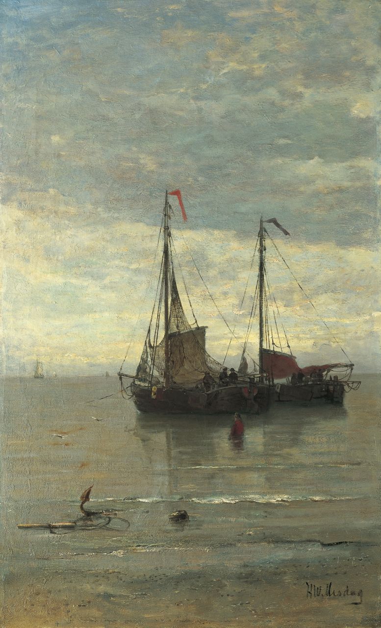 Mesdag H.W.  | Hendrik Willem Mesdag, Anchored 'bomschuiten', Öl auf Leinwand 78,7 x 48,3 cm, signed l.r.