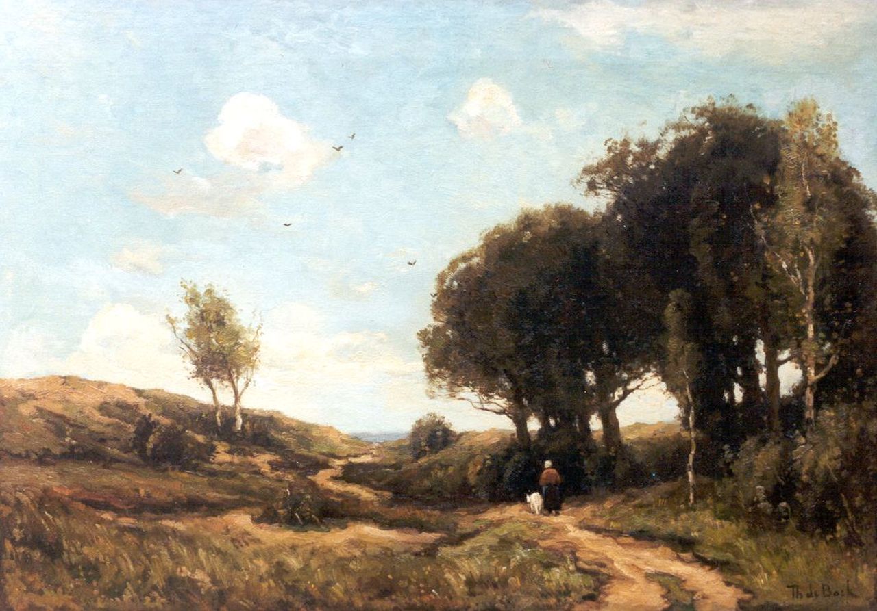 Bock T.E.A. de | Théophile Emile Achille de Bock, A farmer's wife on the heath, Öl auf Leinwand 57,0 x 81,1 cm, signed l.r.