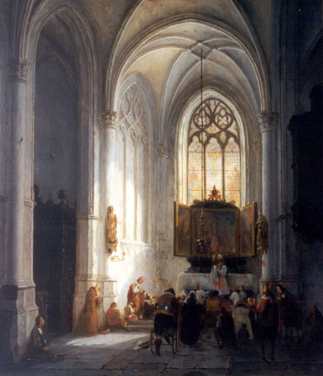 Bernardus van de Laar | Attending mass, Öl auf Holz, 49,5 x 42,4 cm, signed l.r. und dated 1836