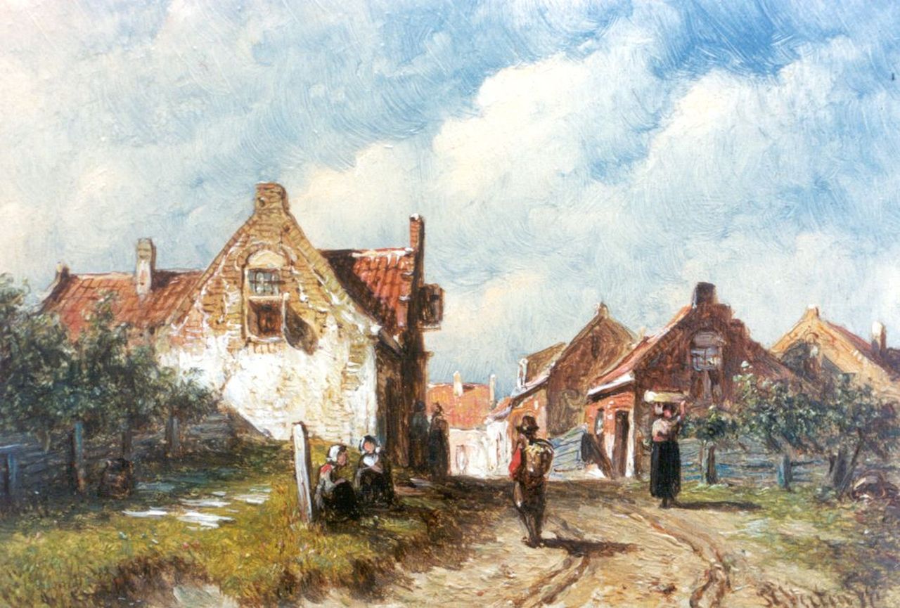 Vertin P.G.  | Petrus Gerardus Vertin, View of a village with figures on a sandy track, Öl auf Holz 10,0 x 14,5 cm, signed l.r. und painted '71