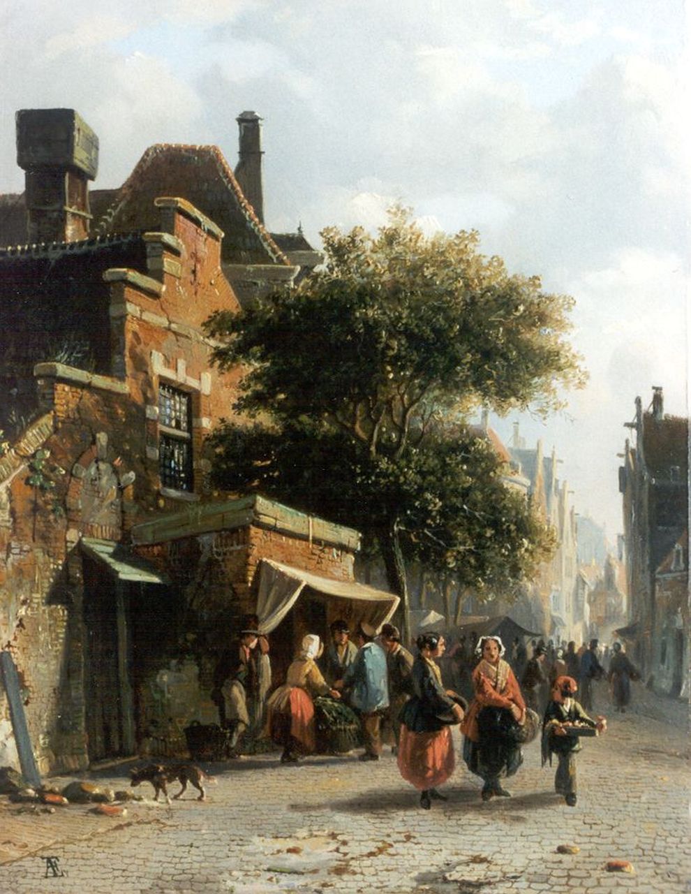 Eversen A.  | Adrianus Eversen, Market day, Öl auf Holz 27,8 x 21,7 cm, signed l.l. with monogram