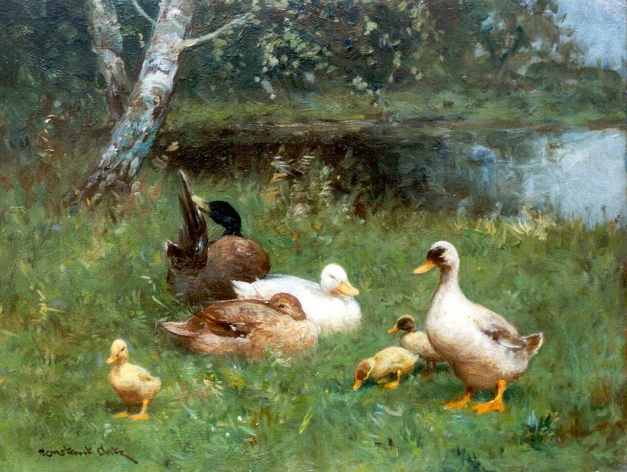 Artz C.D.L.  | 'Constant' David Ludovic Artz, Ducks on the riverbank, Öl auf Holz 18,1 x 23,8 cm, signed l.l.