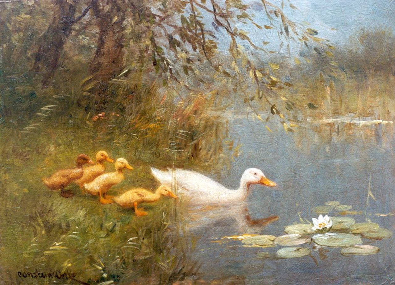 Artz C.D.L.  | 'Constant' David Ludovic Artz, A hen and ducklings watering, Öl auf Holz 18,0 x 24,0 cm, signed l.l.