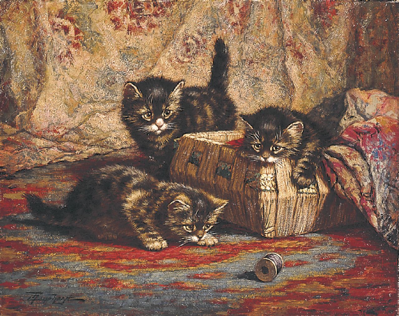 Raaphorst C.  | Cornelis Raaphorst, Three kittens playing, Öl auf Leinwand 40,1 x 50,4 cm, signed l.l.