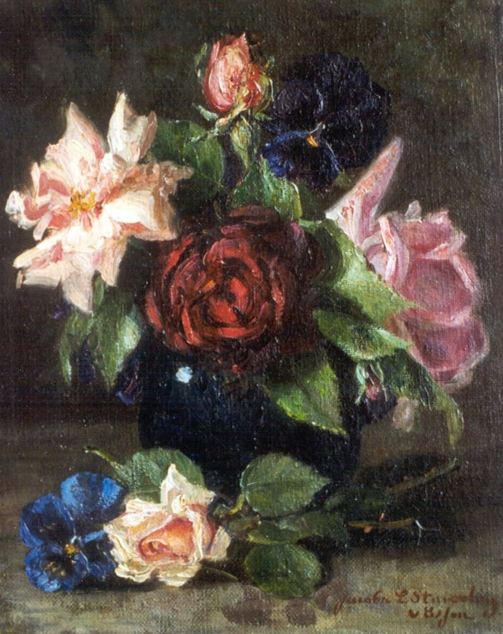 Jacoba L. van Essen | A still life with roses, Öl auf Leinwand, 25,2 x 20,2 cm, signed l.r.