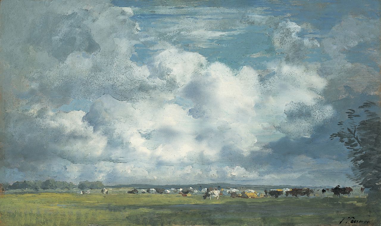 Voerman sr. J.  | Jan Voerman sr., A landscape with cows grazing, Hattem, Öl auf Holz 31,0 x 52,0 cm, signed l.r.