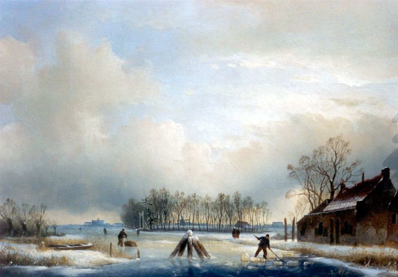 Spohler J.J.  | Jan Jacob Spohler, A winter landscape, Öl auf Holz 29,7 x 40,0 cm, signed l.r.