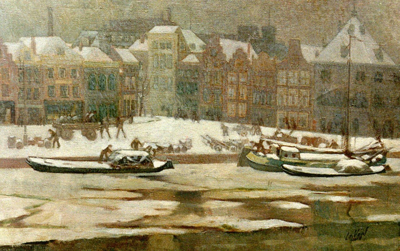 Vogel L. de | Leendert de Vogel, A frozen canal, Haarlem, Öl auf Leinwand 50,3 x 79,8 cm, signed l.r.