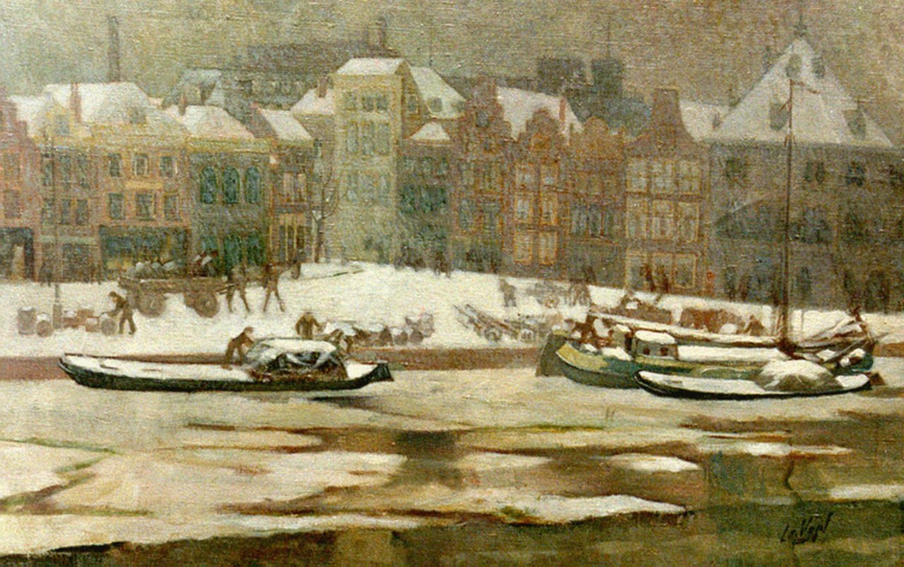 Leendert de Vogel | A frozen canal, Haarlem, Öl auf Leinwand, 50,3 x 79,8 cm, signed l.r.