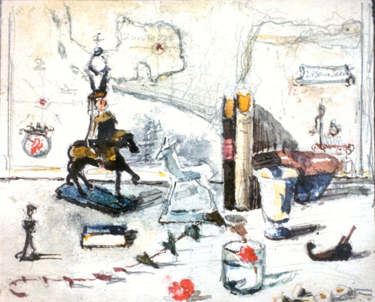 Dam van Isselt L. van | Lucie van Dam van Isselt, A still life (study), Bleistift und Aquarell auf Papier 11,5 x 13,6 cm, signed u.r. und dated 1948
