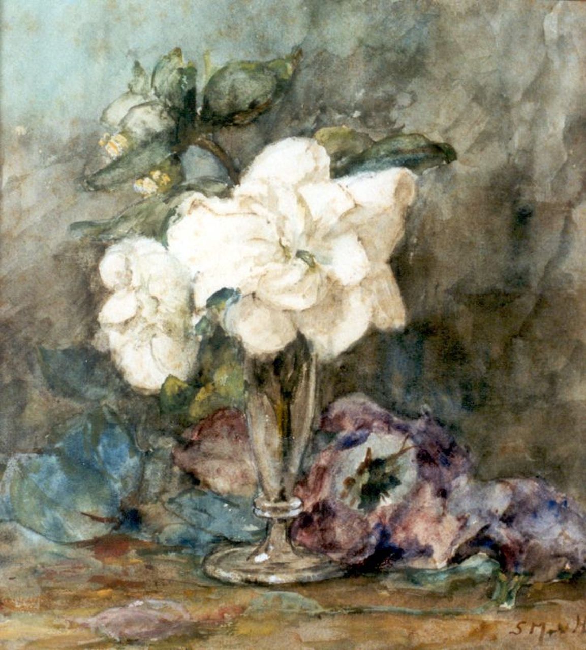 Mesdag-van Houten S.  | Sina 'Sientje' Mesdag-van Houten, A flower still life, Aquarell auf Papier 26,0 x 23,5 cm, signed l.r. with initials