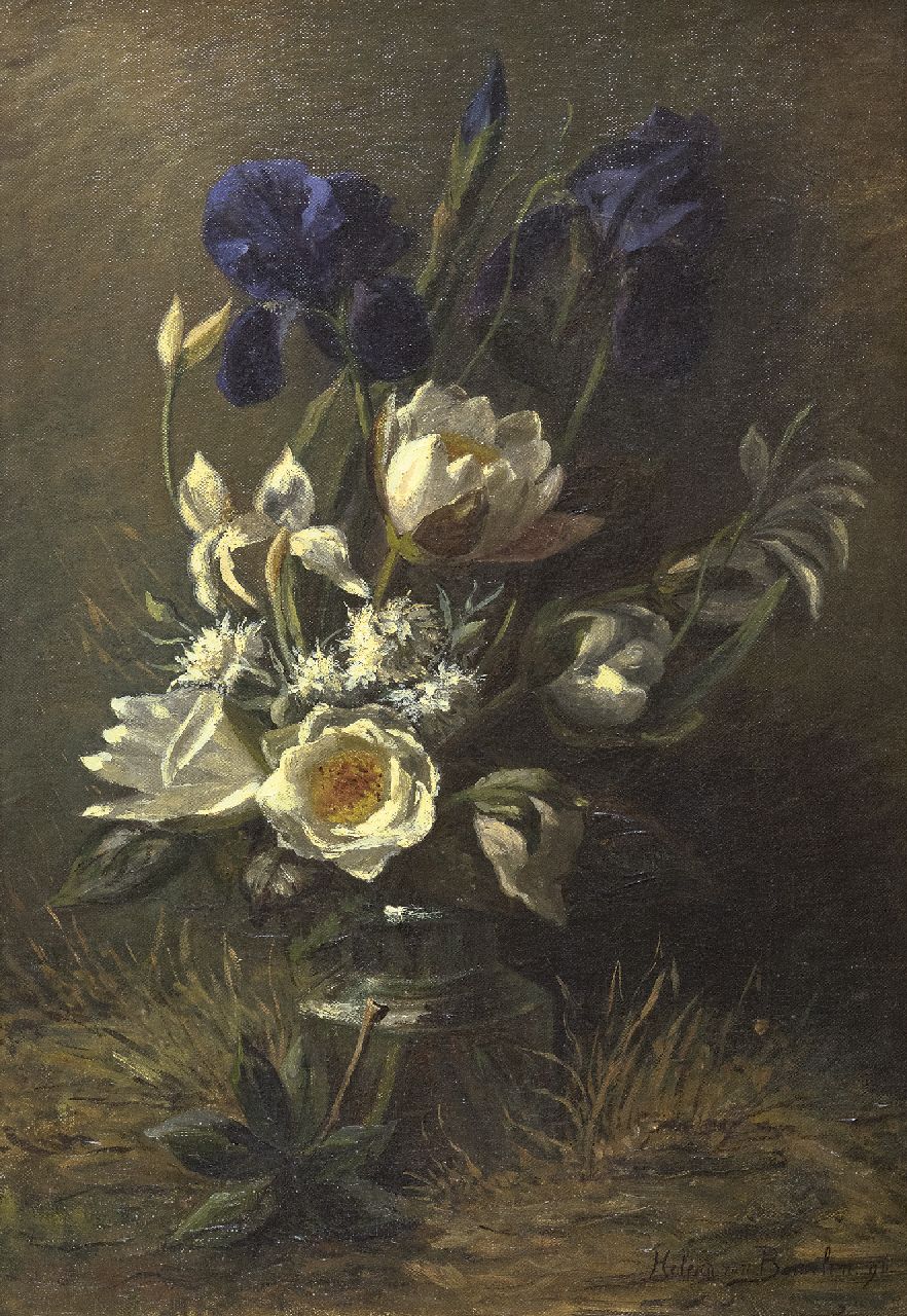 Borselen H.M. van | Helena Maria van Borselen, Stilleben mit Wasserrosen und Iris, Öl auf Leinwand 50,3 x 34,9 cm, Unterzeichnet r.u. und datiert '96