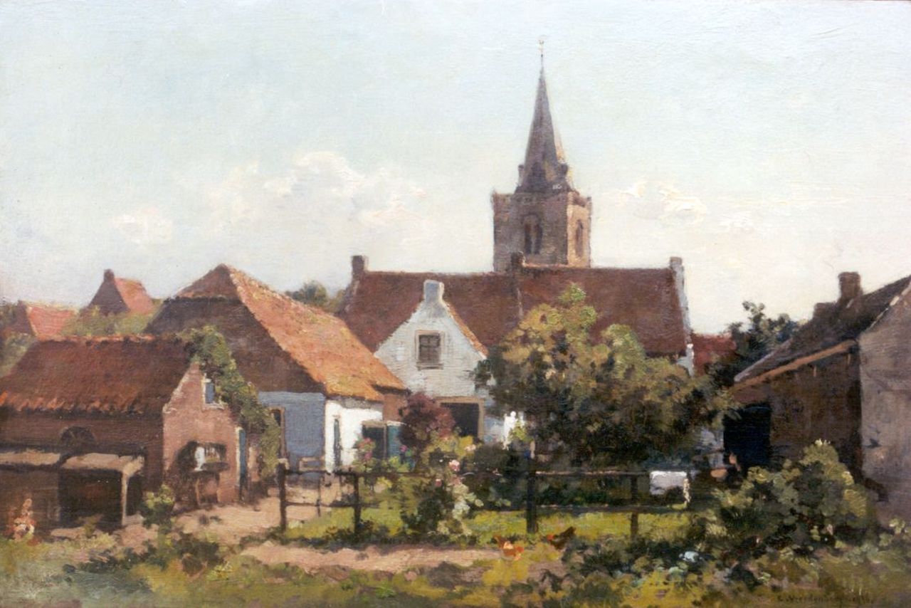 Vreedenburgh C.  | Cornelis Vreedenburgh, A yard, Öl auf Holz 28,3 x 42,9 cm, signed l.r. und dated 1936