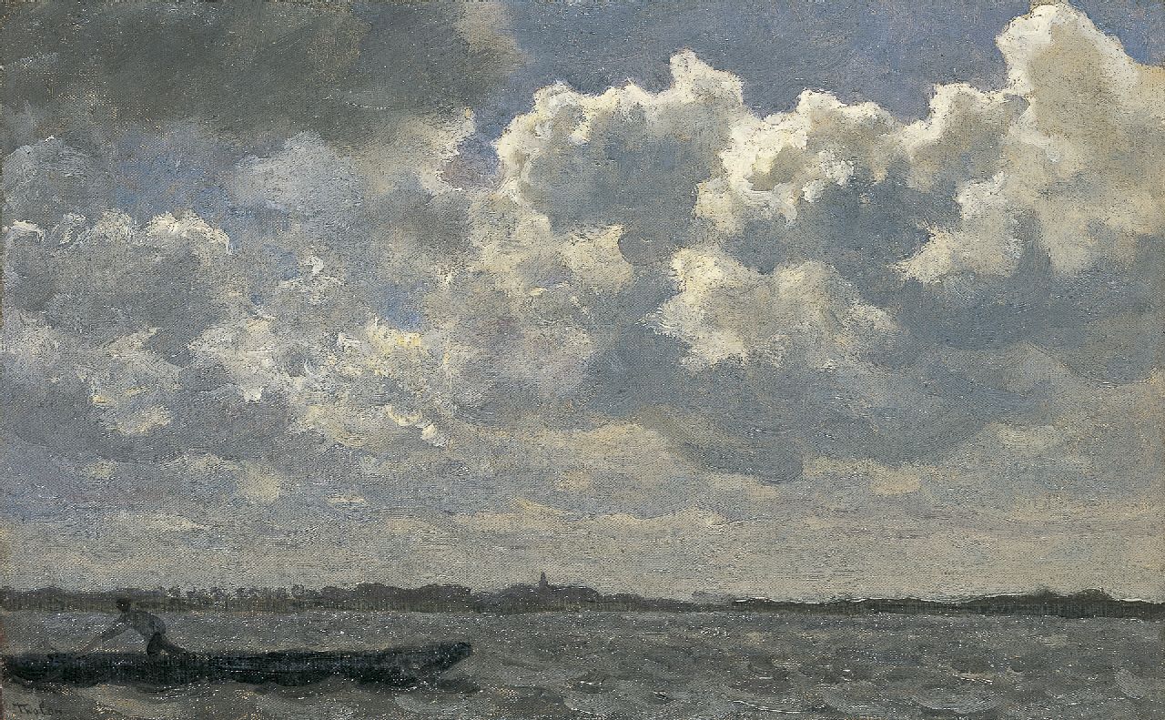 Tholen W.B.  | Willem Bastiaan Tholen, Stormy weather, The Zuiderzee, Öl auf Leinwand auf Holz 24,6 x 39,0 cm, signed l.l.