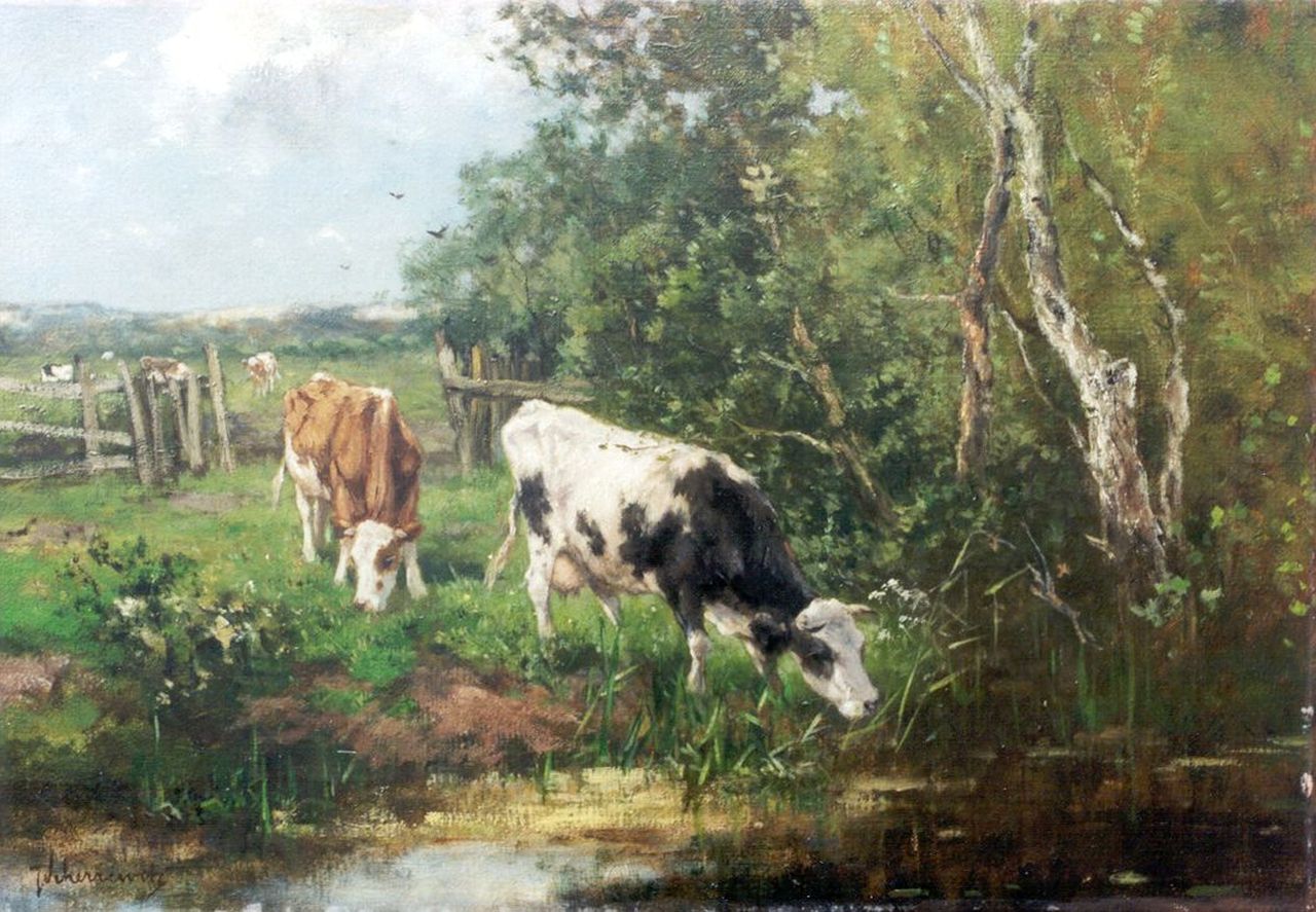 Scherrewitz J.F.C.  | Johan Frederik Cornelis Scherrewitz, Cows on the riverbank, Öl auf Leinwand 35,0 x 50,2 cm, signed l.l.