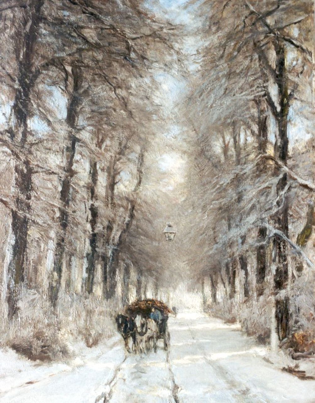 Apol L.F.H.  | Lodewijk Franciscus Hendrik 'Louis' Apol, A horse-drawn cart on a country lane in winter, Öl auf Leinwand 85,4 x 66,5 cm, signed l.l.
