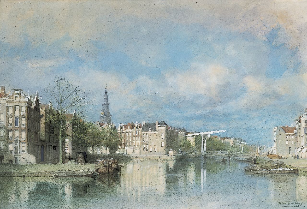 Klinkenberg J.C.K.  | Johannes Christiaan Karel Klinkenberg, View of the Zwanenburgwal, with the Zuiderkerk beyond, Aquarell und Gouache auf Papier 35,0 x 51,0 cm, signed l.r.