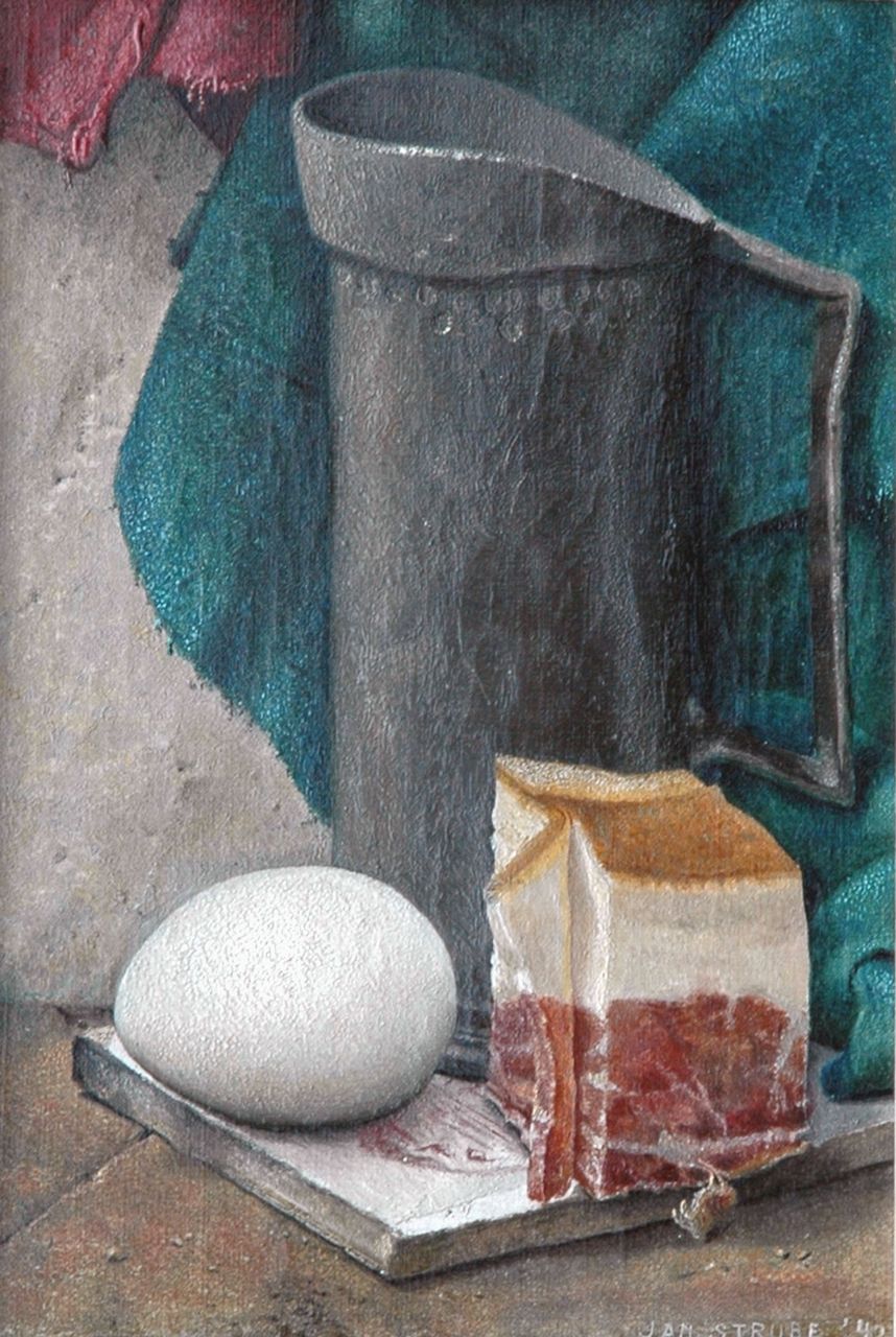 Strube J.H.  | Johan Hendrik 'Jan' Strube, Ham and egg, Öl auf Leinwand 25,0 x 17,7 cm, signed l.r. und dated '42