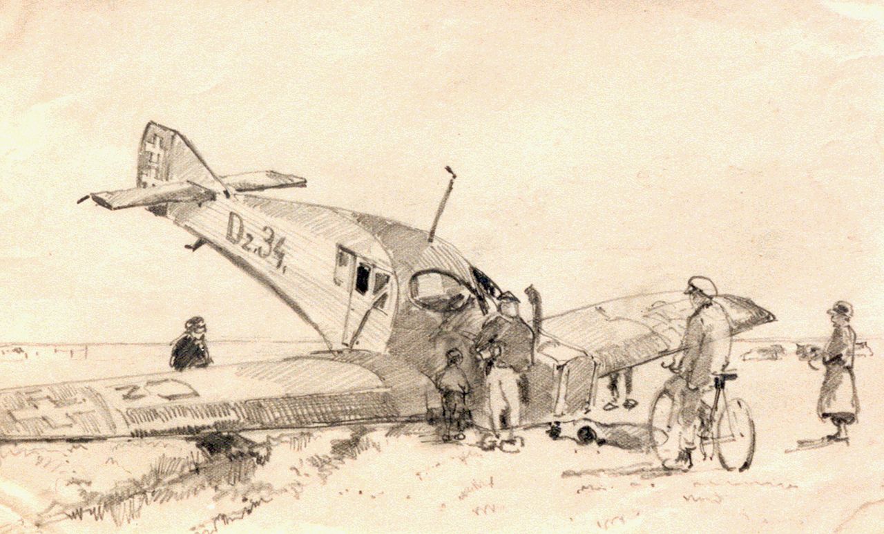 Vreedenburgh C.  | Cornelis Vreedenburgh, Emergency landing, Zeichnung auf Papier 13,0 x 21,0 cm, signed l.r. und dated 1923