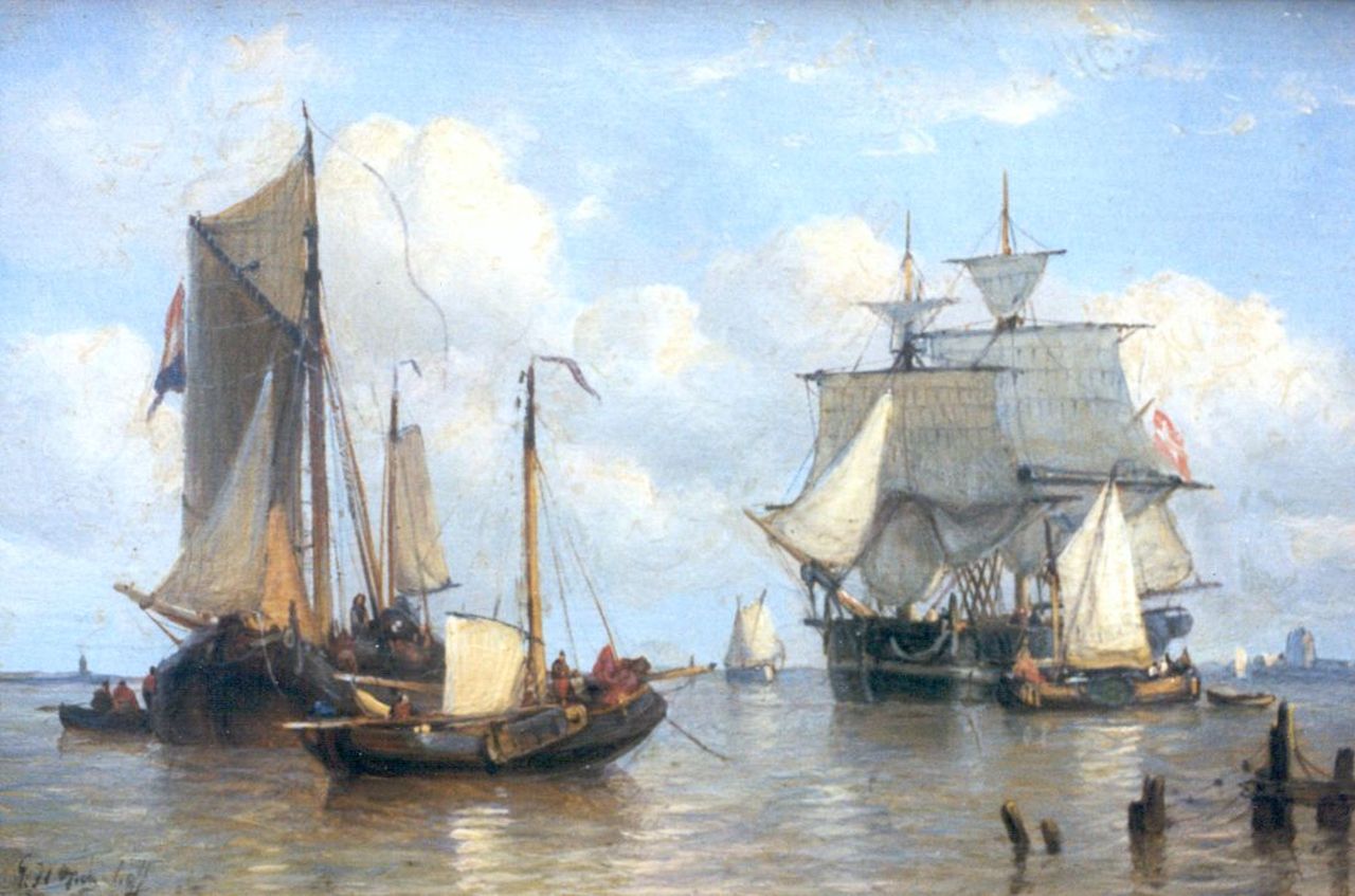 Opdenhoff G.W.  | Witzel 'George Willem' Opdenhoff, Shipping in a calm, Öl auf Holz 14,8 x 22,0 cm, signed l.l.