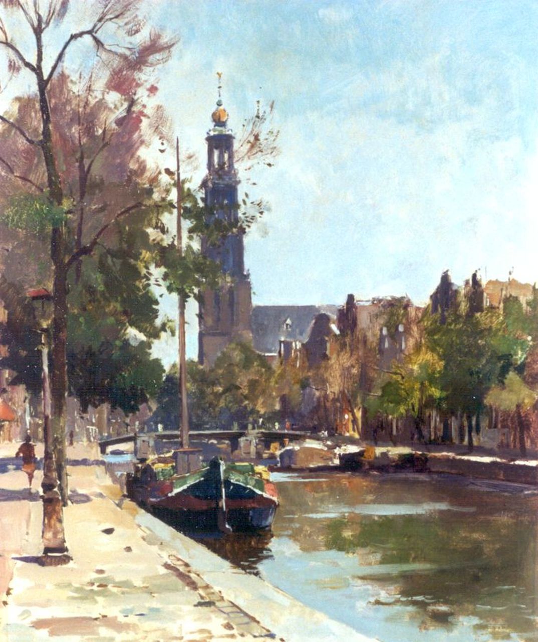 Ligtelijn E.J.  | Evert Jan Ligtelijn, The Prinsengracht, with the Westerkerk beyond, Amsterdam (recto); Bauxite mine (verso), Öl auf Holz 49,6 x 40,0 cm, signed l.l.
