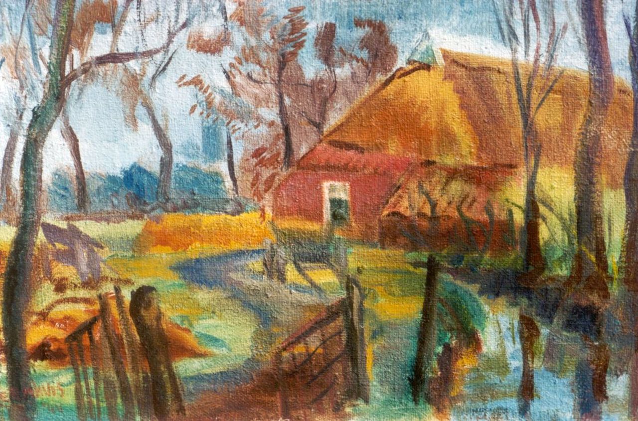 Leemhuis W.H.  | Wiert Hendrik 'Hein' Leemhuis, A farmhouse, Groningen, Wachsfarbe auf Leinwand 40,1 x 60,5 cm, signed l.l. und dated '44
