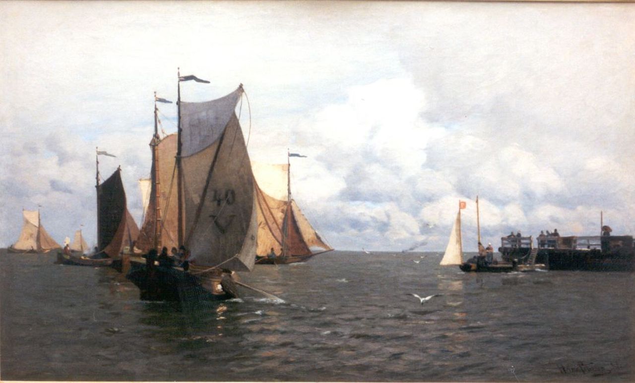 Petersen-Angeln H.  | Heinrich Wilhelm Petersen-Angeln, Sailing vessels entering the harbour of Vlissingen, Öl auf Leinwand 79,9 x 132,8 cm, signed l.r.